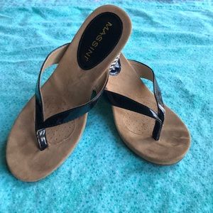 Black and white sandal wedges